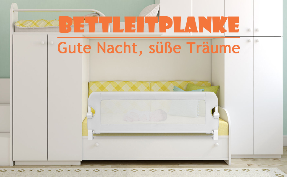 Захисний бортик для ліжка дитячого DREAMADE 150 см, білий - запобігає випаданню, PP та Oxford