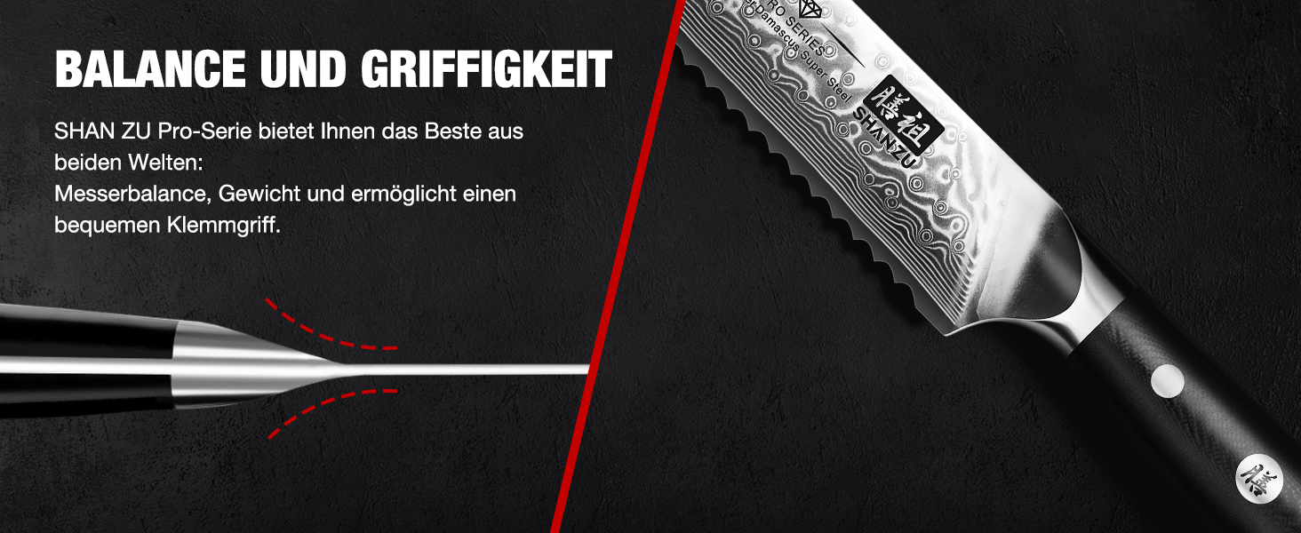 Японський кухонний ніж SHAN ZU 15 см з дамаської сталі (PRO Series) - ніж для хліба, 67 шарів вуглецевої сталі, G10 ручка