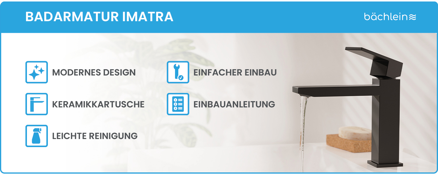 Змішувач для ванної кімнати Bächlein Imatra чорного матового кольору, однорідний важіль, сучасний дизайн