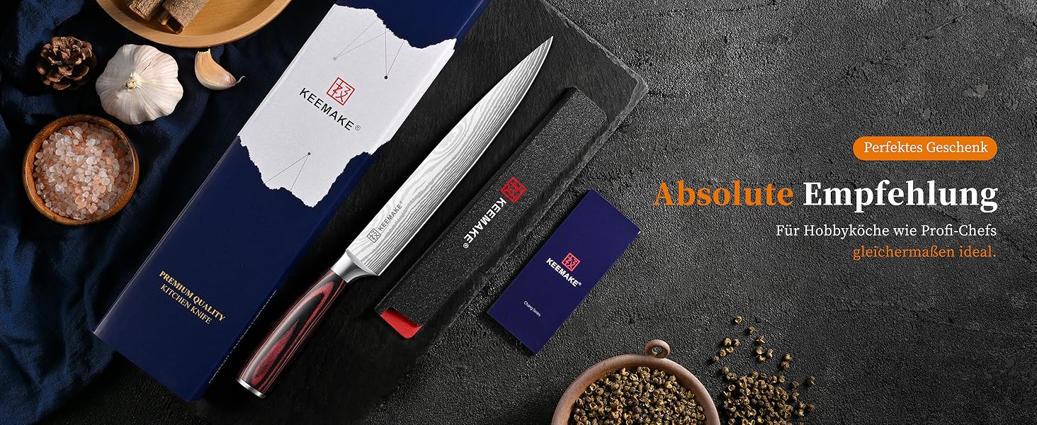 KEEMAKE Набір кухонних ножів Profi: кухонні ножі з нержавіючої сталі з захистом леза, гострі ножі шеф-кухаря та універсальні ножі для м'яса, овочів та риби (ніж для м'яса 20 см)