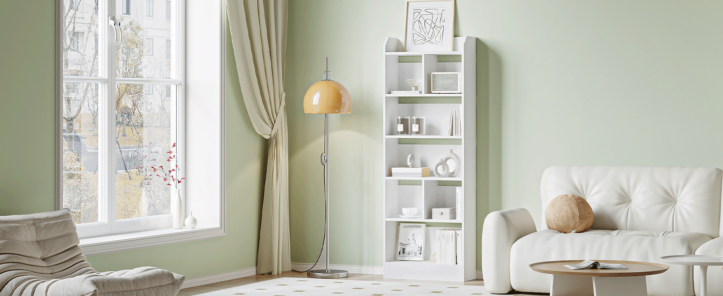 Стильний стелаж для книг з 6 секціями, білий, 24 x 60 x 170 см (BC11103X)