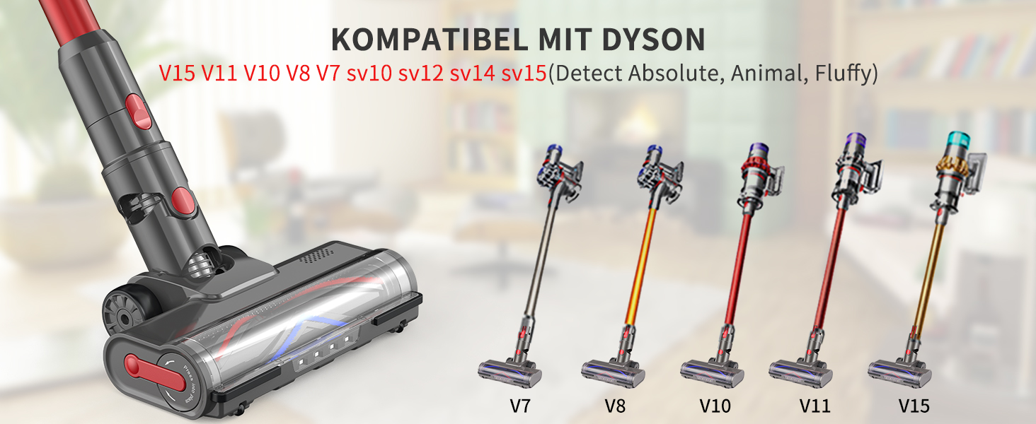 Щітка Suzao для Dyson V7 V8 V10 V11 V15 sv10, sv12, sv14, sv15, насадка для підлоги з м'якою щіткою, валик 4LED і блокування спускового гачка, змінні насадки для килимів, паркетних підлог, аксесуари для твердих підлог