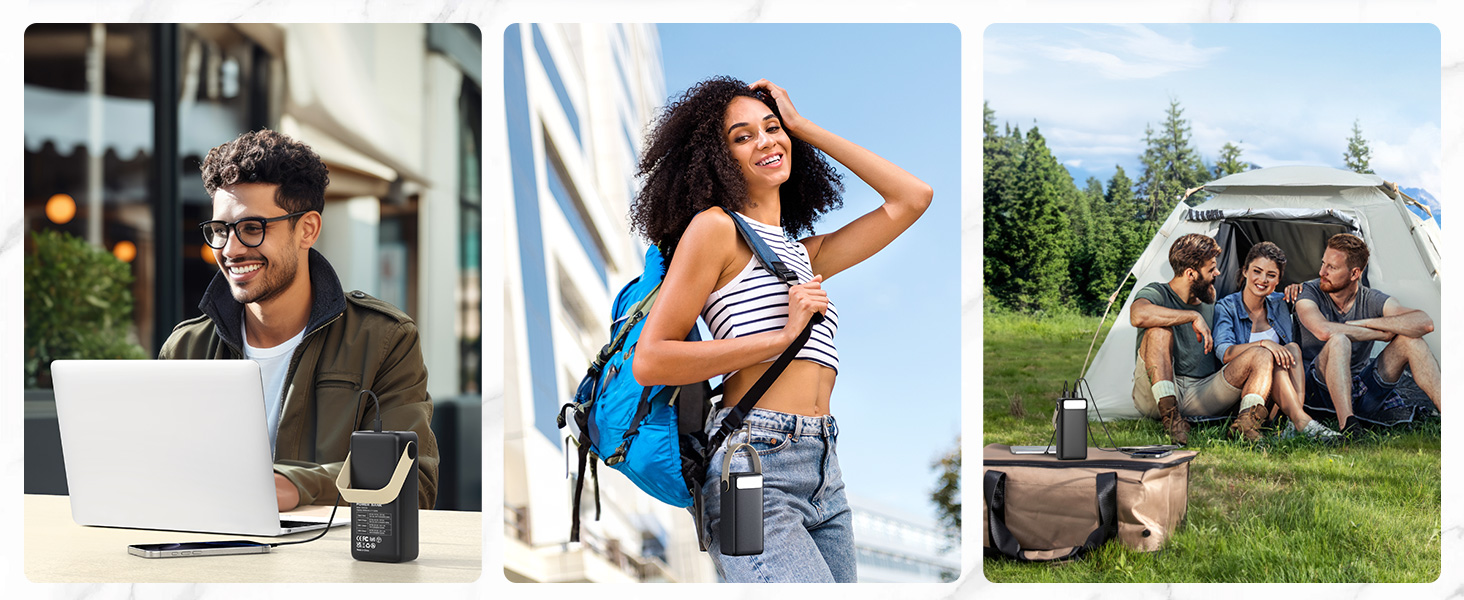 Power Bank 60000mAh Große Kapazität: Портативний акумулятор 60000mAh з USB-C, 3 виходи, 22.5W, для ноутбука, смартфона, планшета (Чорний)