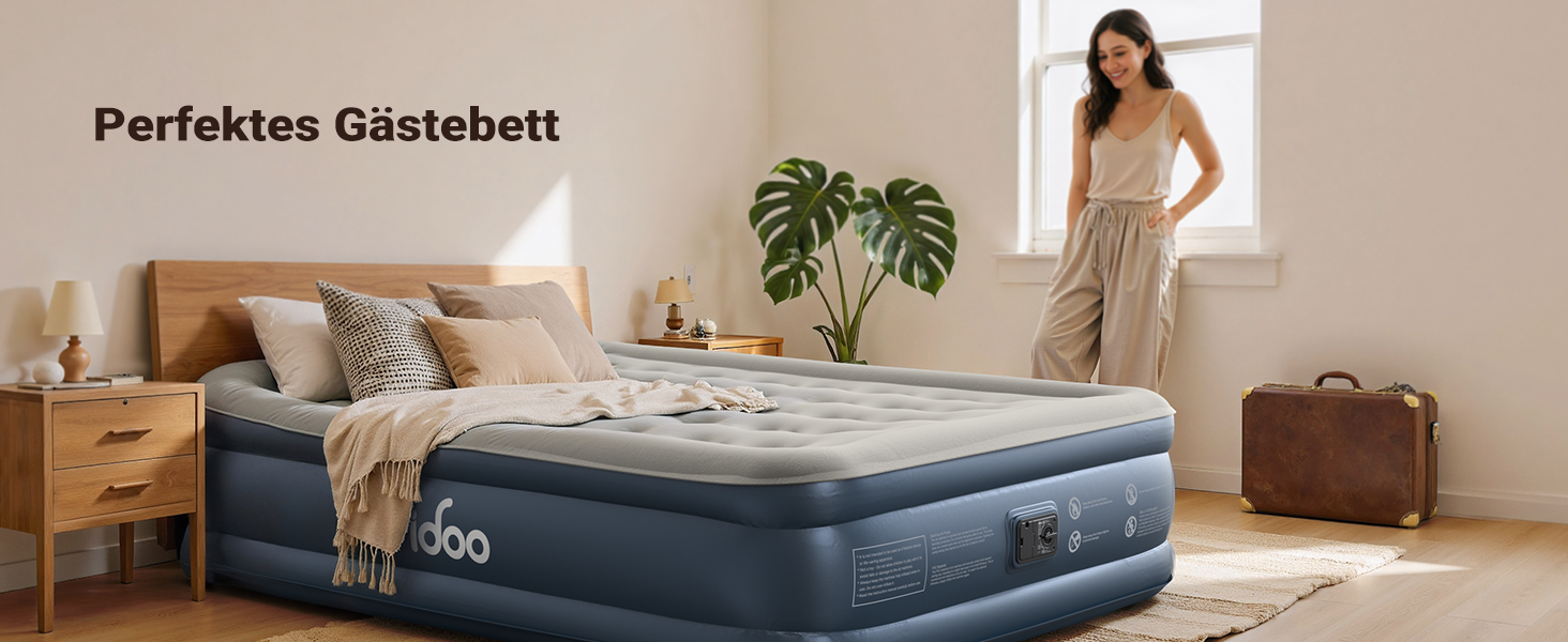 Надувний матрац iDOO самостійно надувний, 2 персони, з електричним насосом, для кемпінгу, 152x203x46 см, 295 кг, 152x203 см