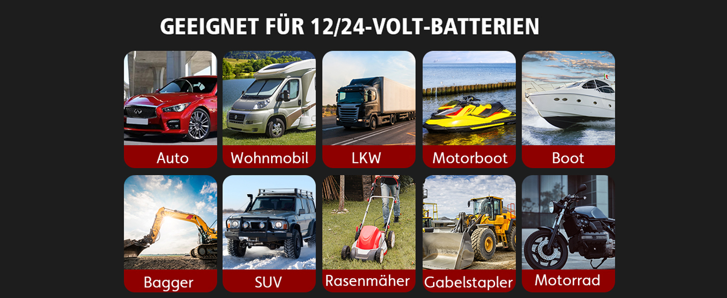 Інтелектуальне зарядне пристрій для акумулятора Haibito 12V/24V 10A з LCD-дисплеєм, для автомобіля