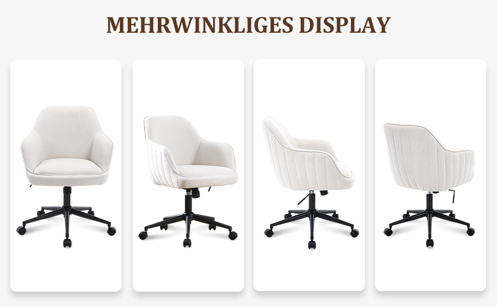 Офісне крісло BERYTH для дому та офісу, з велюру, до 136 кг, регульоване по висоті, поворотне на 360°, з м'якими роликами, для навчання, спальні, домашнього офісу, біле