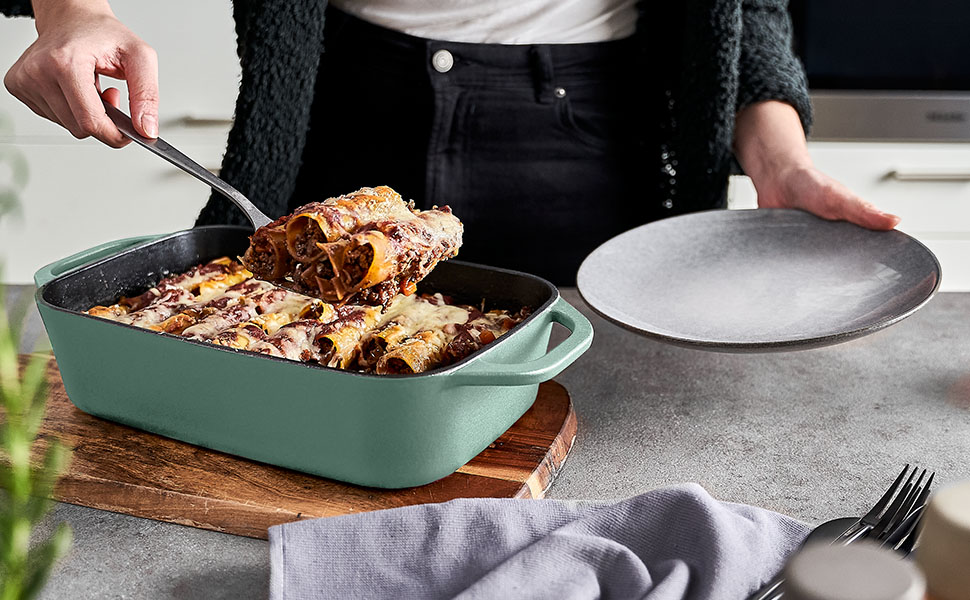 Форма для випічки Springlane з чавуну з кришкою 3L, емальована форма для хліба, паштетів та запіканок, міцна чавунна сковорода 33,5 x 13 см, м'ятного кольору (чавун, форма для запікання м'ятна)