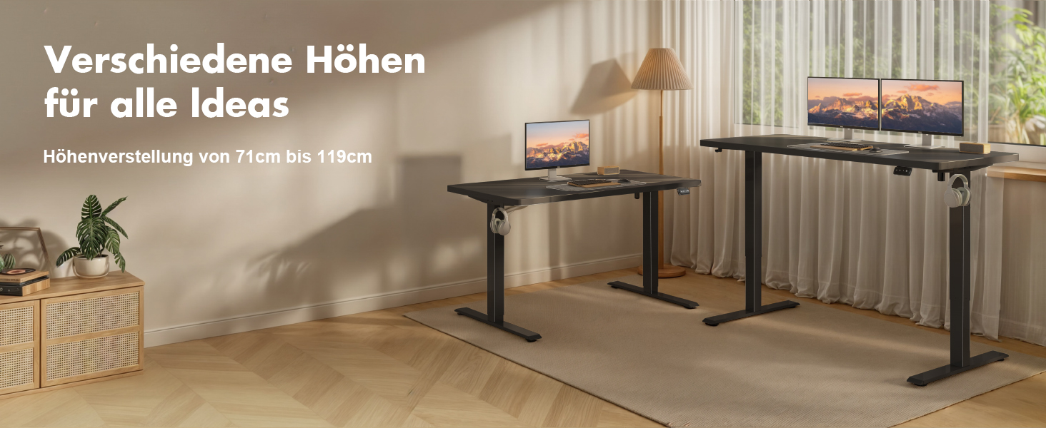 Регульований стіл Devoko, електричний, 120x60 см, чорний: стіл для стоячи та сидячи, з пам'яттю