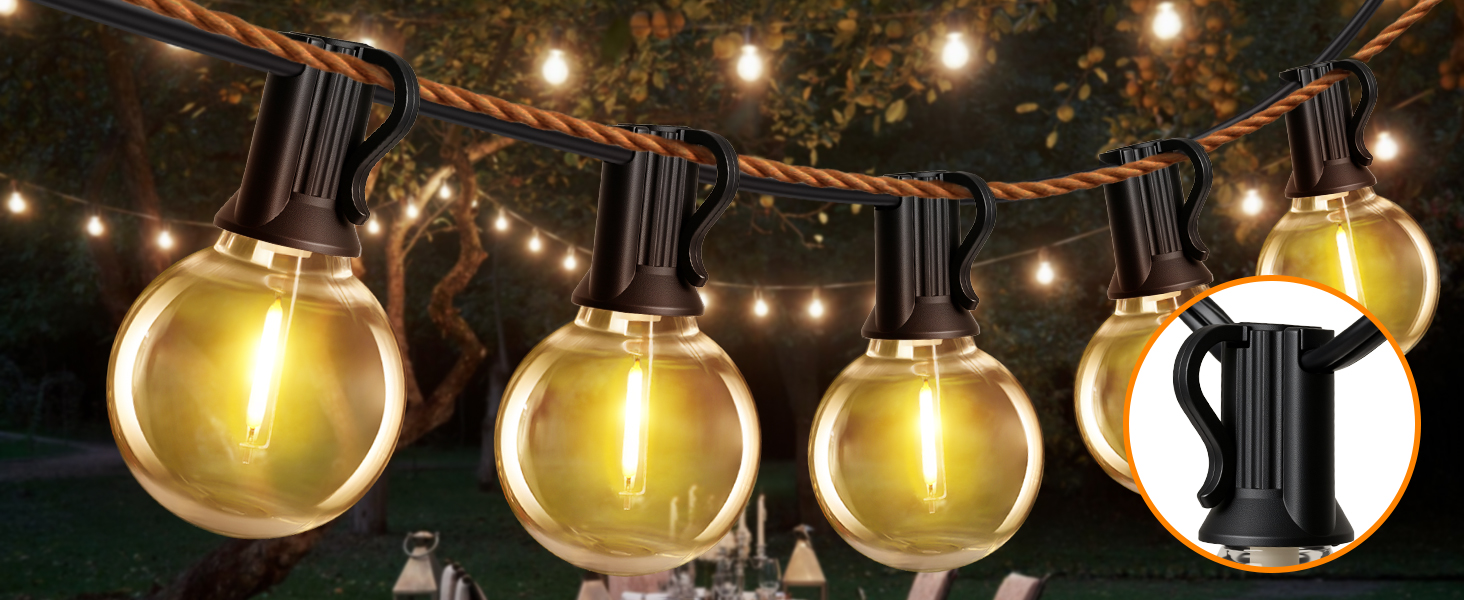 Світлодіодна гірлянда сонячна на 10 метрів, 16+1 лампочки G40, димування, 3 режими, пульт дистанційного керування, вологостійка, тепле біле світло, для саду, балкона, декору вечірок