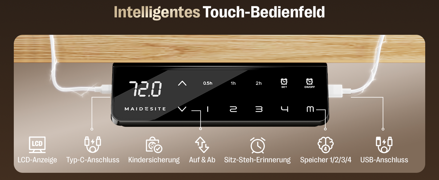 Регульований стіл MAIDeSITe S2 Pro (160x80 см) - електричний, з підняттям, чорний каркас, білий стіл, 160 кг, з захистом від зіткнень