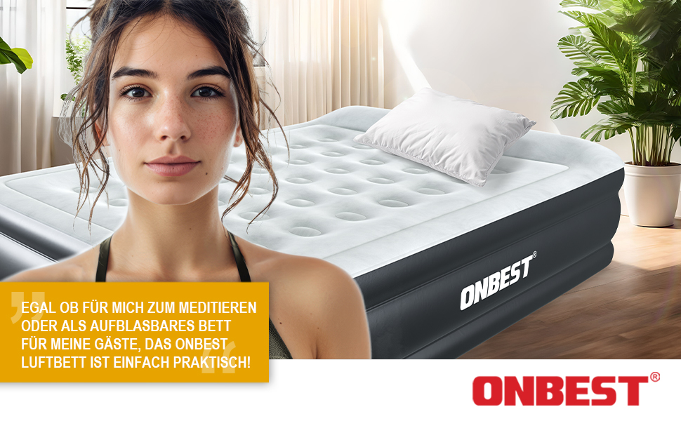 Надувне ліжко самостійно надувне – для 2 осіб – 203 x 152 x 46 см – з електричним насосом – надувне ліжко для гостей за 3-5 хвилин – вбудована подушка (Чорний)