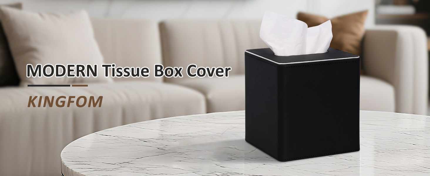 Скляна коробка для серветок KingFOM, чорна, квадратна - для офісу, авто, дому