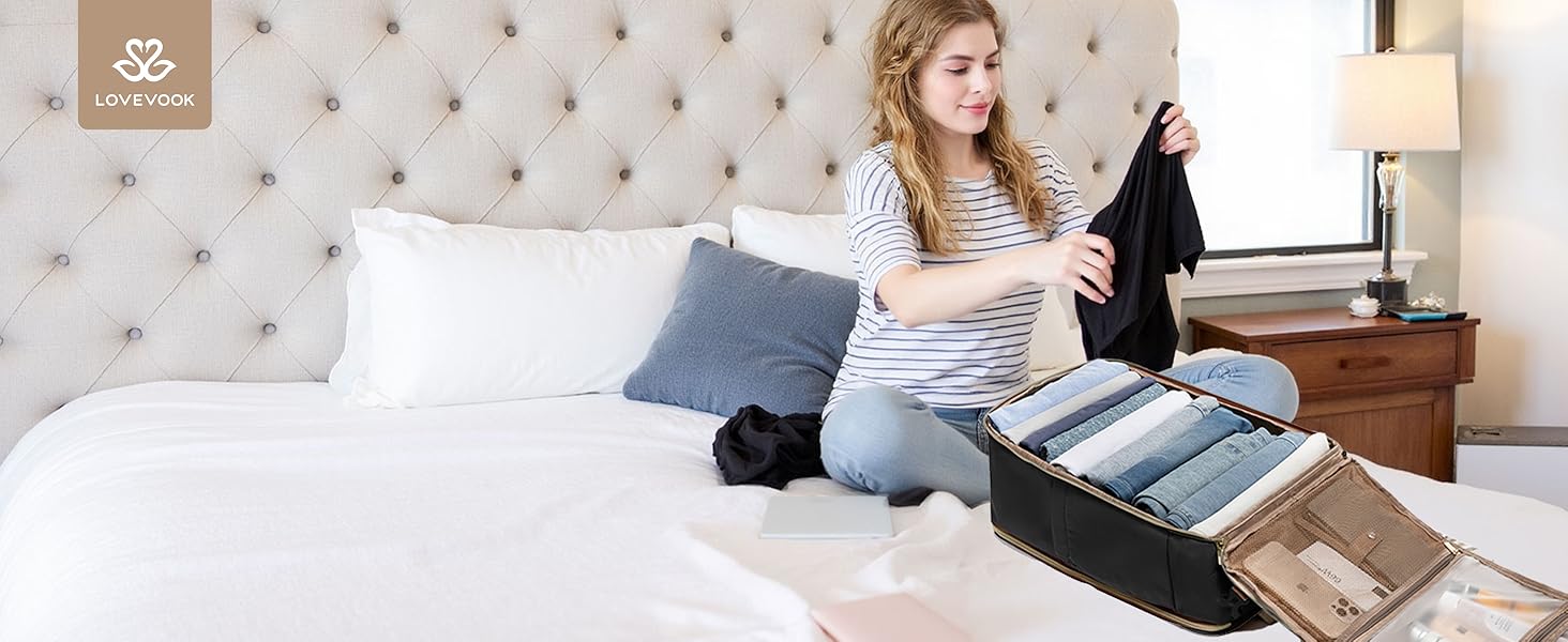 LOVEVOOK Рюкзак ручної поклажі, 17.3 дюйми, 40L, для подорожей та бізнесу, водонепроникний, для жінок, 45x30x20см, 4 кольори (Teegrün, Beige, Schwarz, Braun)