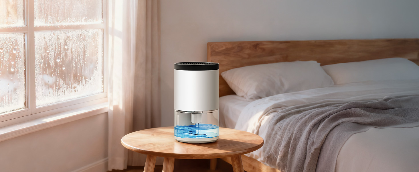 Електричний осушувач повітря без контейнера, 1000 мл, компактний, тихий, з автовимкненням, портативний, для офісу, спальні, ванної кімнати, білий