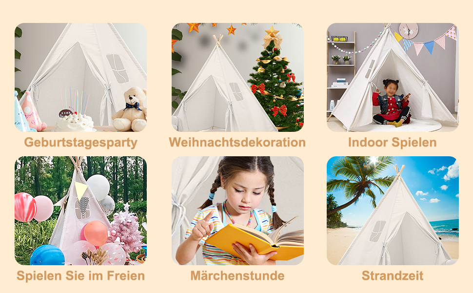 Дитяче намет Takezuaa Tipi - ігровий намет для дому та вулиці, білий, з поліестеру