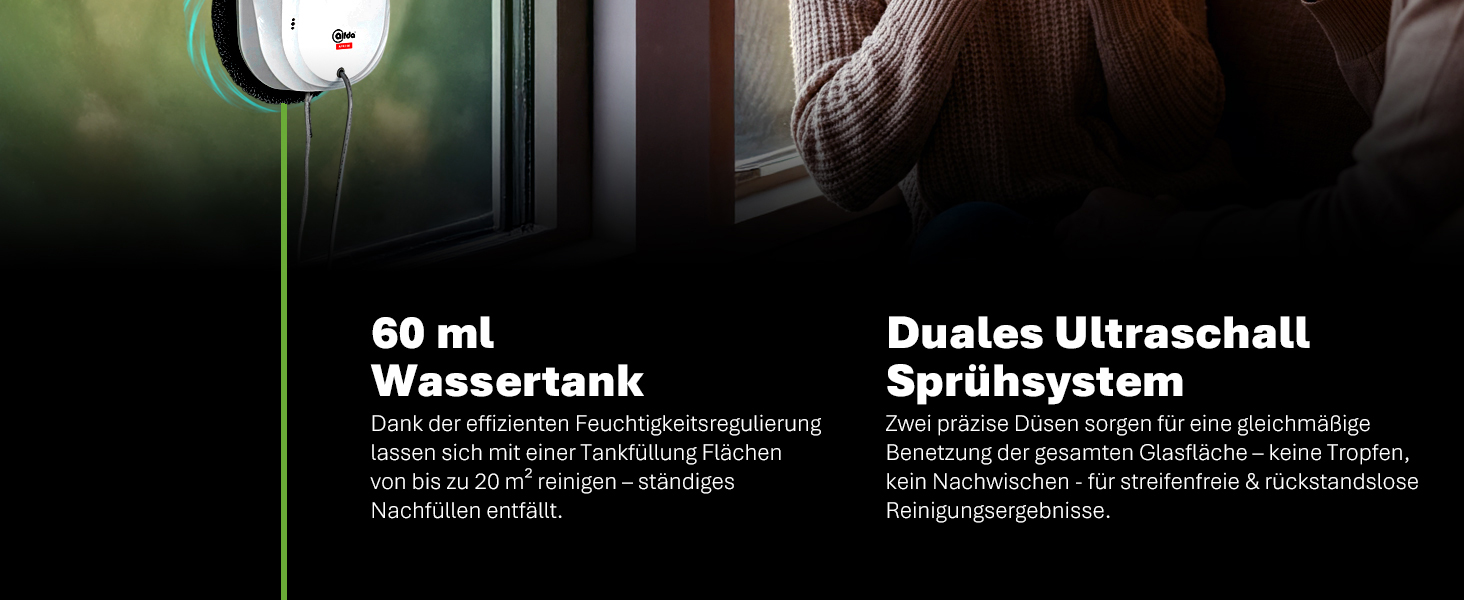 Робот для миття вікон AFR230 з подвійним розпиленням, інтелектуальною навігацією та пультом дистанційного керування, для внутрішніх та зовнішніх вікон, об'єм бака 60 мл, сумка для зберігання, 8 ганчірок