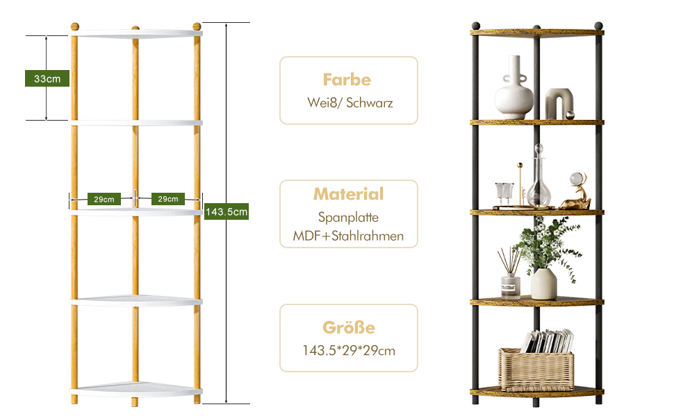Стелаж Руічан з 5 полицями, 143.5 x 29 x 29 см, білий. Підійде для кухні, ванної, вітальні, офісу.