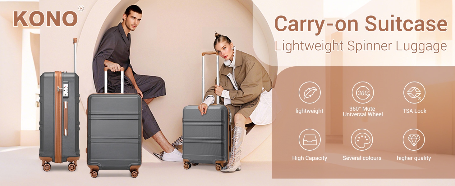 Чемодан-валіза KONO (65см, сірий/коричневий)