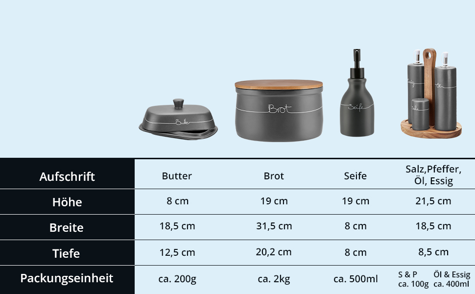 Набір для зберігання картоплі, цибулі та часнику KHG, 3 шт., кераміка, бамбукові кришки, сірий антрацит, об'єм 3 л та 1,5 л