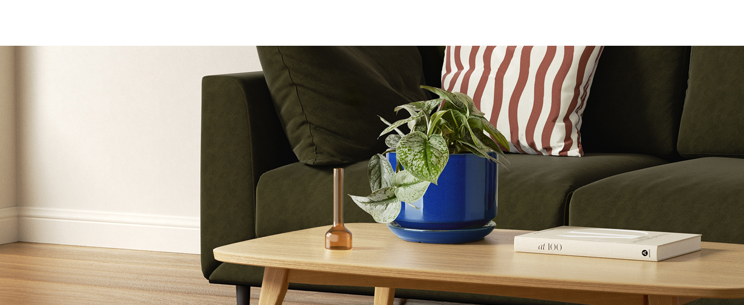 Набір керамічних горщиків LE TAUCI 3 шт. (11, 13, 17 см), горщики для кімнатних рослин з підставкою та дренажним отвором, реактивна глазур (бежевий, сапфіровий блакитний)