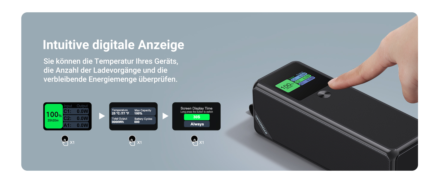 Power Bank VAFOTON 27000mAh 140W з 3 портами, цифровим дисплеєм та USB-C кабелем (Чорний)