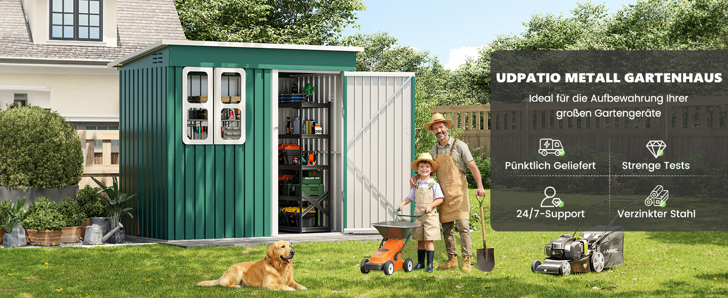 Металевий садовий будинок UDPATIO 222x132x190 см з вікном, дверима та вентиляцією, зелений. Гараж для велосипедів, сарай для інструментів, водонепроникний