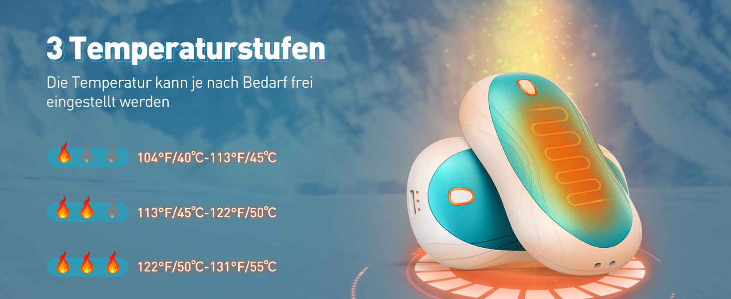 Електричні грілки для рук Cnkeeo, 2 шт. з роздільним магнітним з'єднанням, Powerbank USB, 3 режими нагріву, для спорту, риболовлі, полювання, чорно-білі (блакитно-білі)