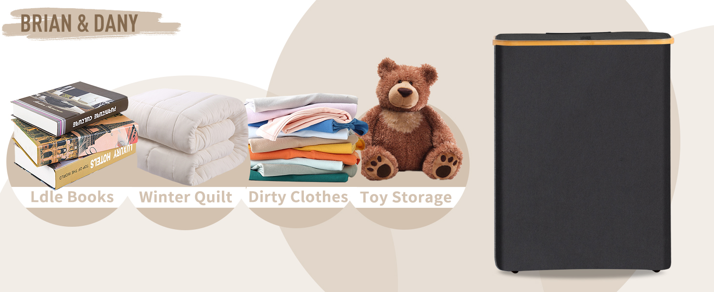 Кошик для білизни BRIAN & DANY з 3 відділеннями та кришкою, 145л, чорний