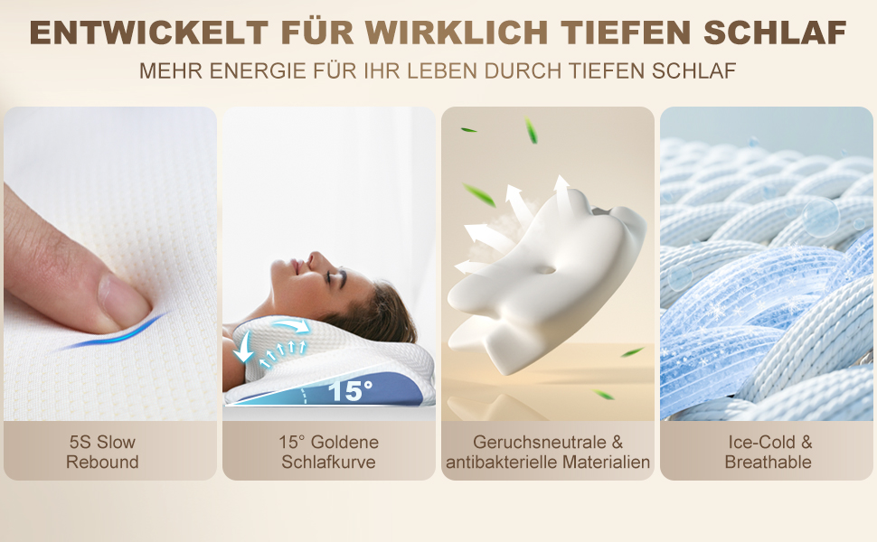 Ортопедична подушка для шиї та плечей - подушка з Memory Foam для сну на спині, боці та животі, ергономічна подушка з підтримкою шиї (66 x 40 x 14 см) - 1 шт.