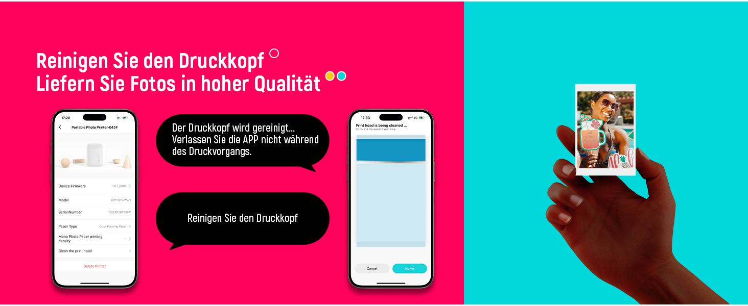 Liene Pearl K100 Міні-фотопринтер для смартфонів, білий. Підтримка Bluetooth 5.0, сумісний з iOS та Android, 5 листів фотопаперу.