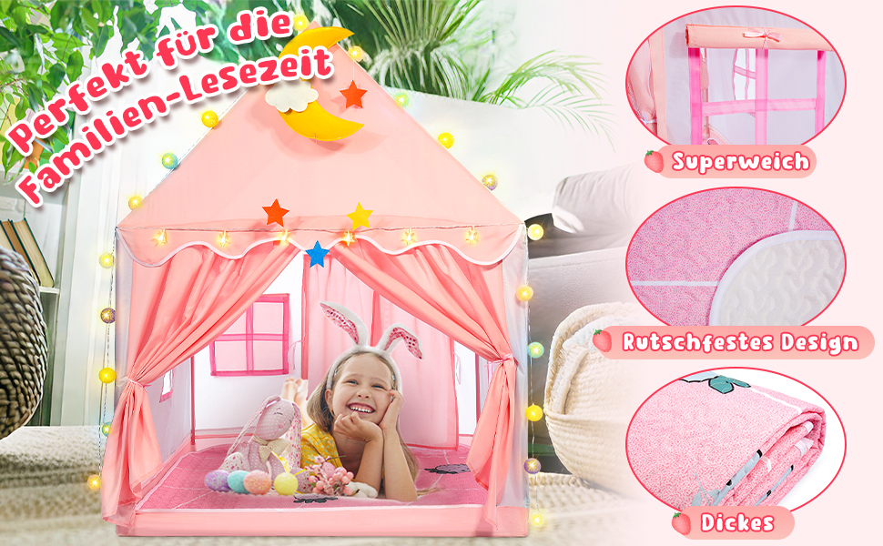 Дитяче намет-ігровий будиночок для дівчаток з килимком та світлодіодними зірками, намет-ігровий будиночок для дітей, намет-принцеса для дівчаток, іграшка-подарунок для дівчаток 3, 4, 5, 6, 7 років