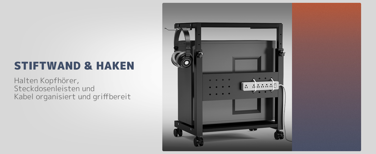 Регульована підставка для ПК PUTORSEN з 2 рівнями, з роликами та підкладкою для миші, чорна (Mid-Tower)