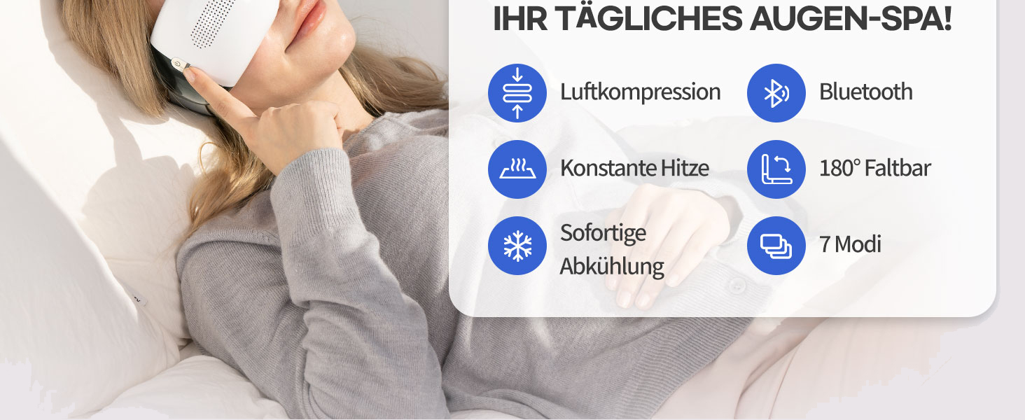 Масажер для очей HubiCare з підігрівом та охолодженням, компресією та вібрацією, Bluetooth, для зняття мігрені та сухості очей