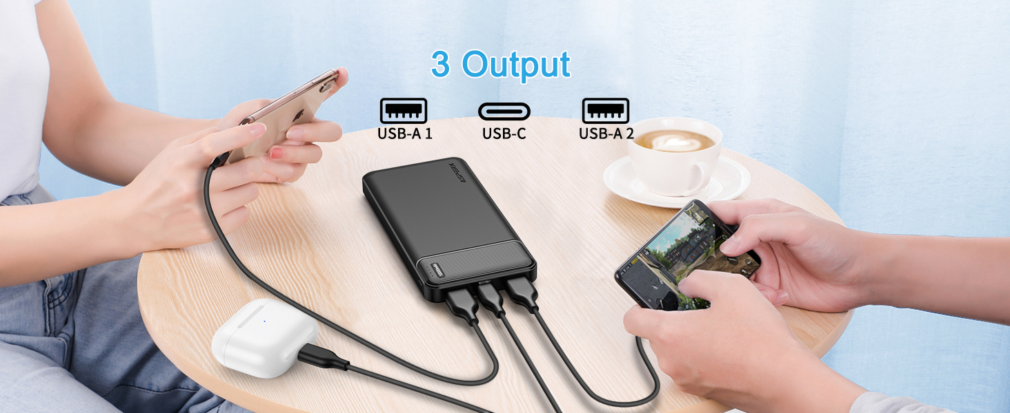 Набір з 2 шт. , тонкий, USB-C, 4 порти, сумісний з iPhone, Samsung (червонийсиній), 10000mAh