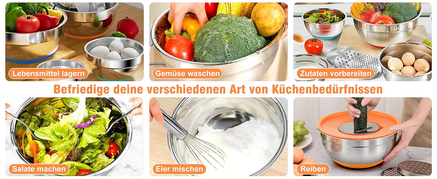 Набір міксерів BEWOS 7 шт. з кришкою, нержавіюча сталь, різні розміри (0.7-4.5 Qt)