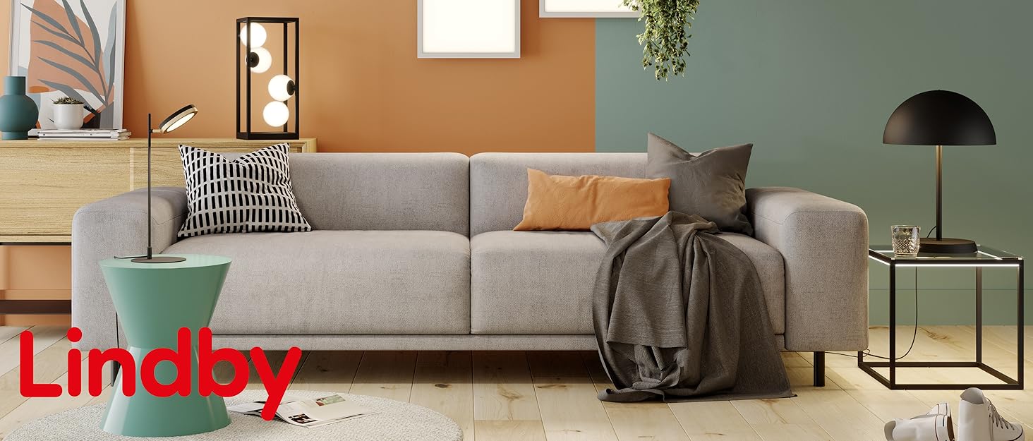 Настільна лампа Lindby з абажуром з тканини, біла. Ідеально для спальні, цоколь E27, 60W.