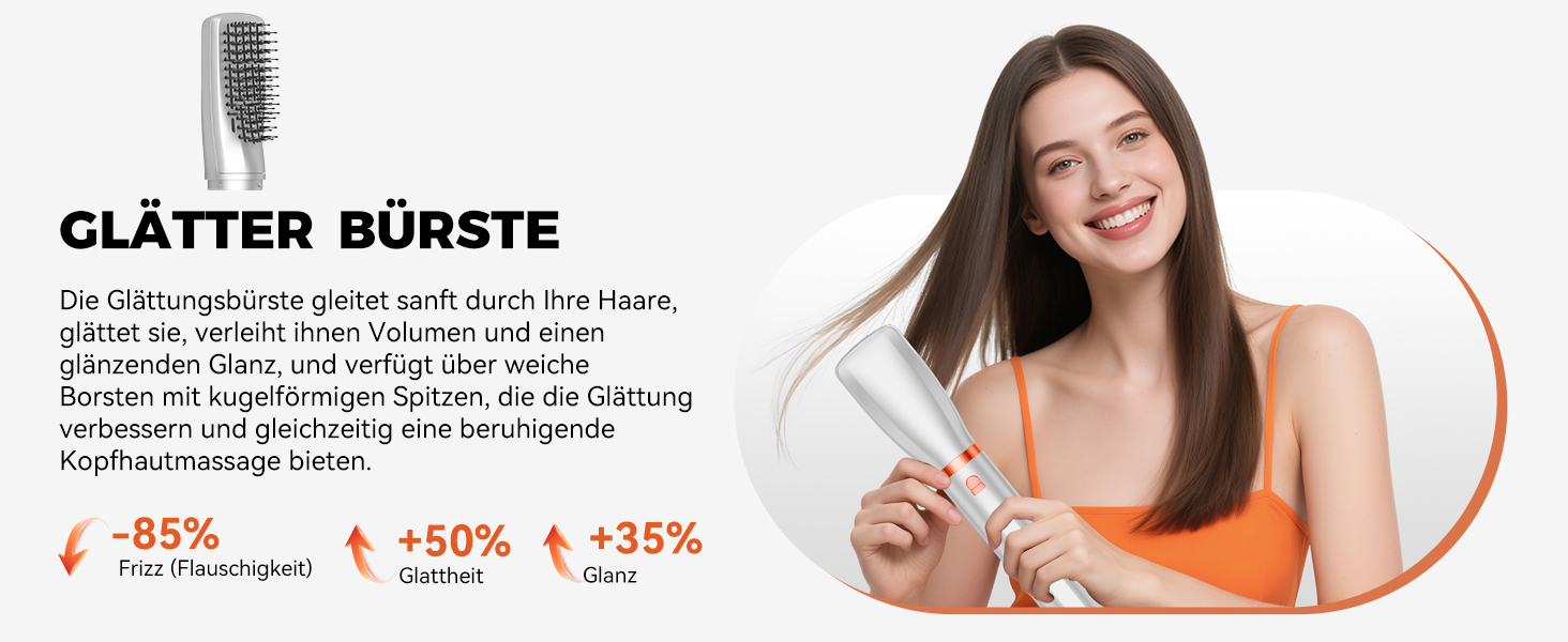 Hairstyler 5-в-1 з ефектом Coandă: Фен-щітка, автоматичний завивач, кругла щітка для об'єму та сушіння (Помаранчевий)