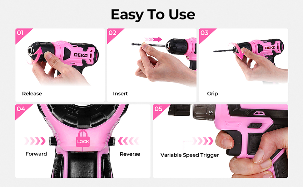 Набір інструментів DEKO 126 предметів в кейсі: професійний набір для дому, офісу та саду, рожевий