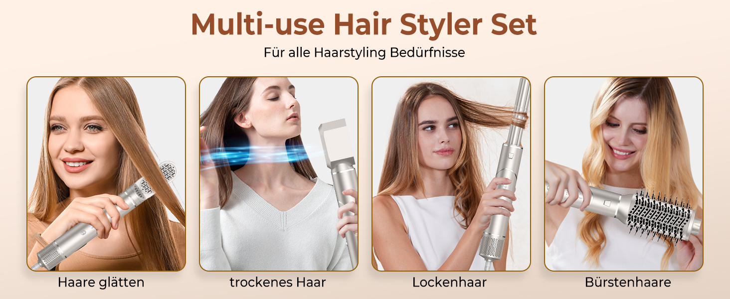 UKLISS Airstyler 5 в 1: Фен-щітка, стайлер для волосся з іонізацією та насадкою для кудрі (Золотий)