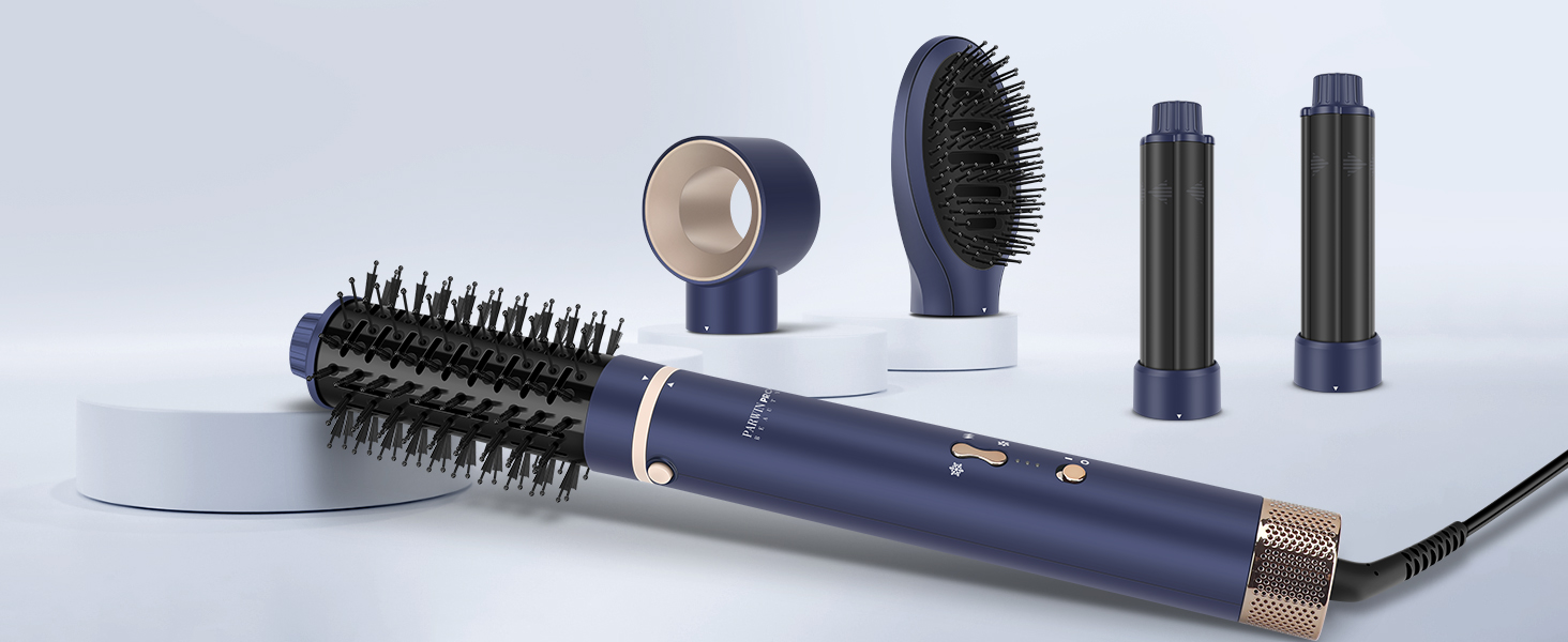 Стайлер 5 в 1 MaxAIR, PARWIN PRO BEAUTY фен, щітка з гарячим повітрям, плойка, іонний догляд (синій)