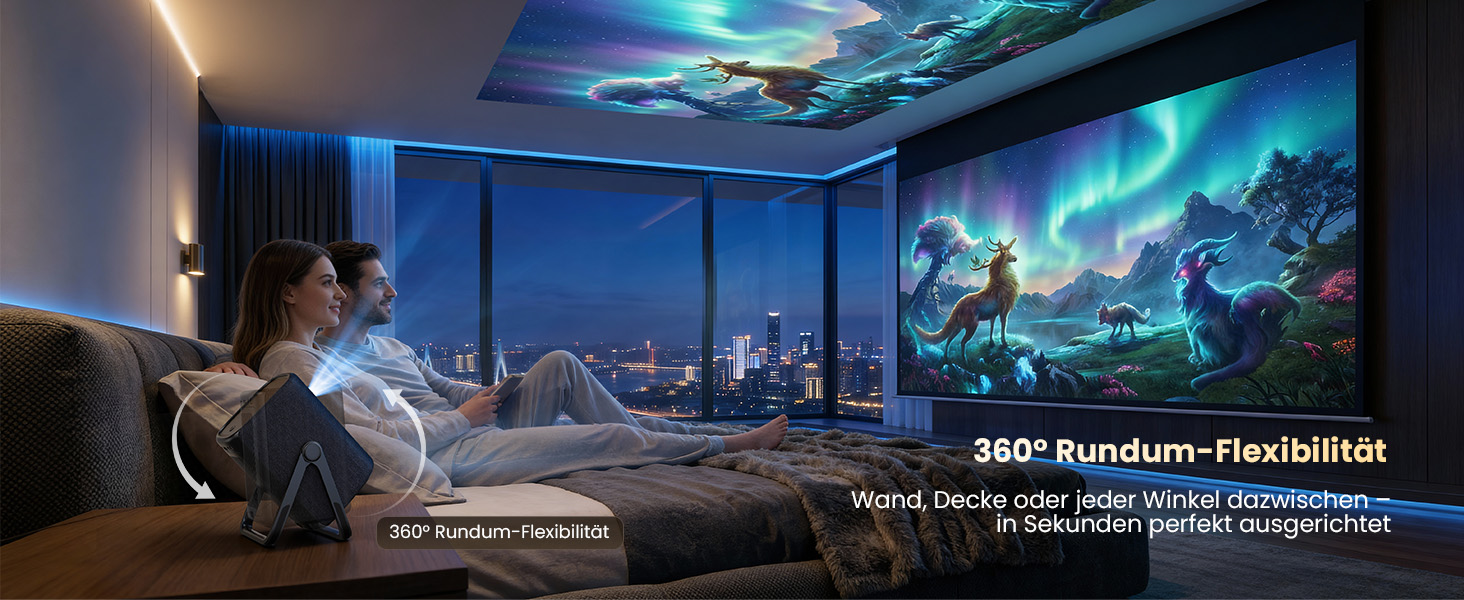 4K Smart проектор KOGATA: Короткофокусний, портативний, Dolby Audio, WiFi 6, Bluetooth 5.4 для дому, вулиці та саду