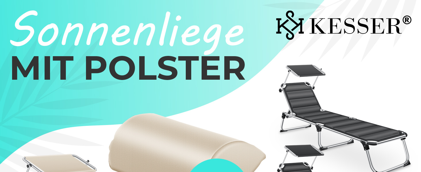 Розкішна шезлонг KESSER Sun з дахом для саду: регульована спинка, зручний матеріал, алюмінієвий каркас, портативна, чорний колір