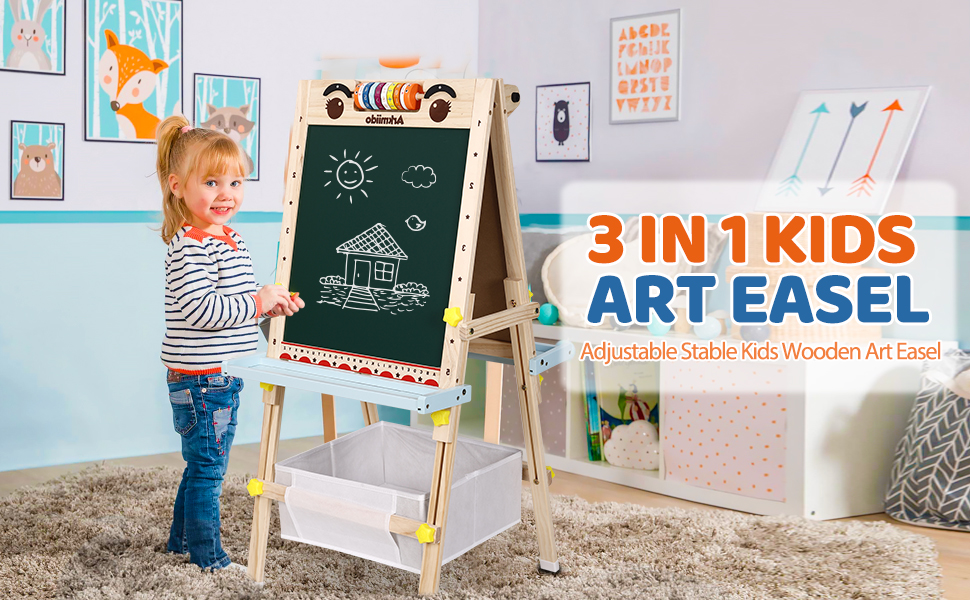 Дитяча мольберт Kinder Tafel з регулюванням висоти, двосторонній, з паперовою рулонною дошкою, літерами та цифрами, аксесуарами для дітей 2-8 років