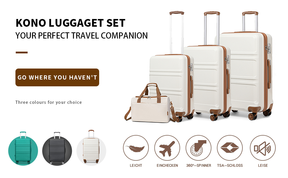 KONO Набір валіз 4 шт. з жорстким корпусом та TSA замком. Валізи середнього та великого розміру, ручна поклажа, 40x20x25 см, сірий/коричневий. Набір валіз Trolley Set