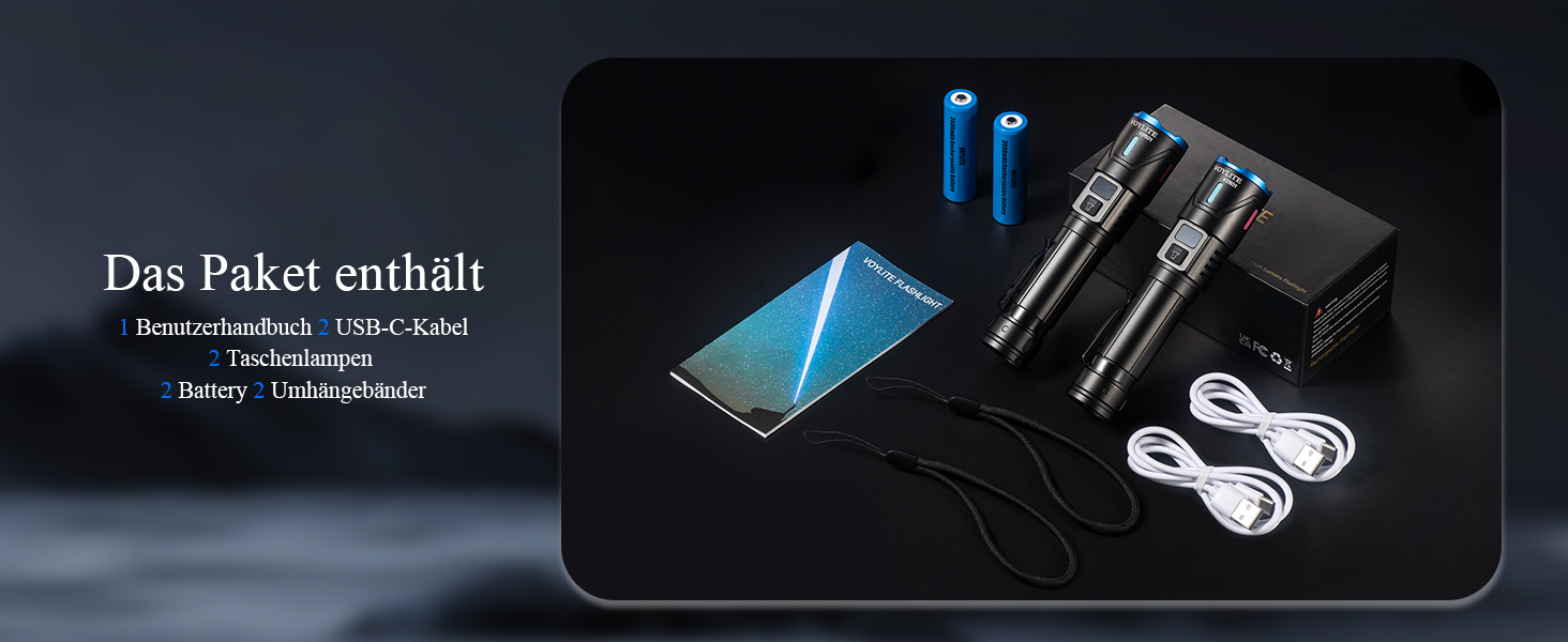 Набір тактичних LED ліхтарів (2 шт.) 1 000 000 Люмен, потужний зарядний ліхтар з зумом, 3 режими освітлення, водонепроникний IPX7 для кемпінгу та туризму, чорний з кольоровими акцентами