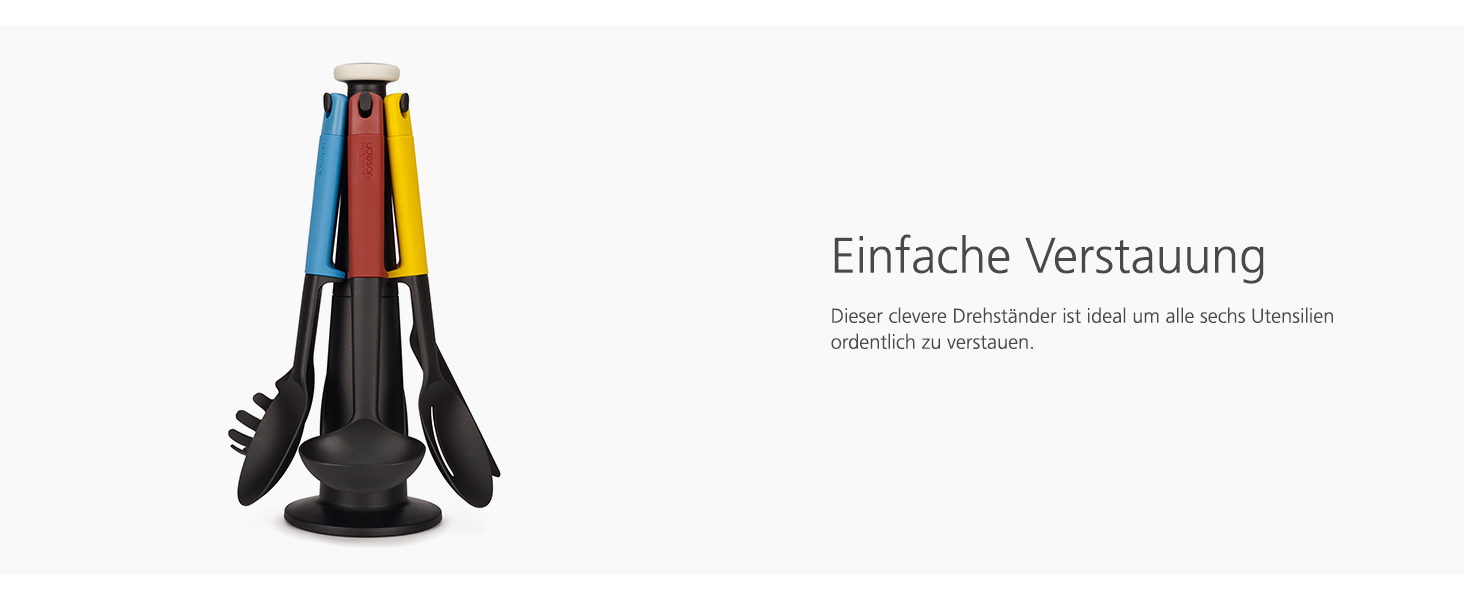 Набір кухонних помічників Joseph Joseph Elevate, 6 предметів з поворотним підставкою, ергономічні силіконові ручки, антипригарне покриття (Блок, Синій/Червоний/Білий)