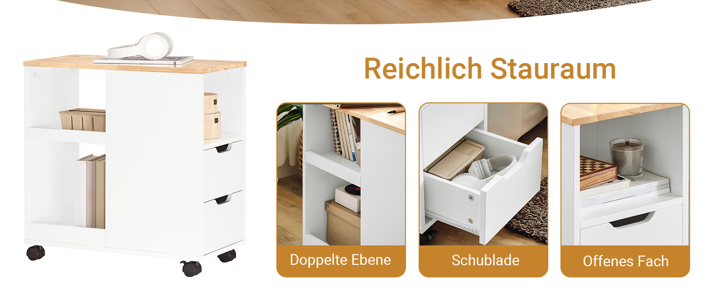 Столик для принтера SoBuy на колесах, з полицями, білий та натуральний колір, 30x60x60 см (FBT130-WN)