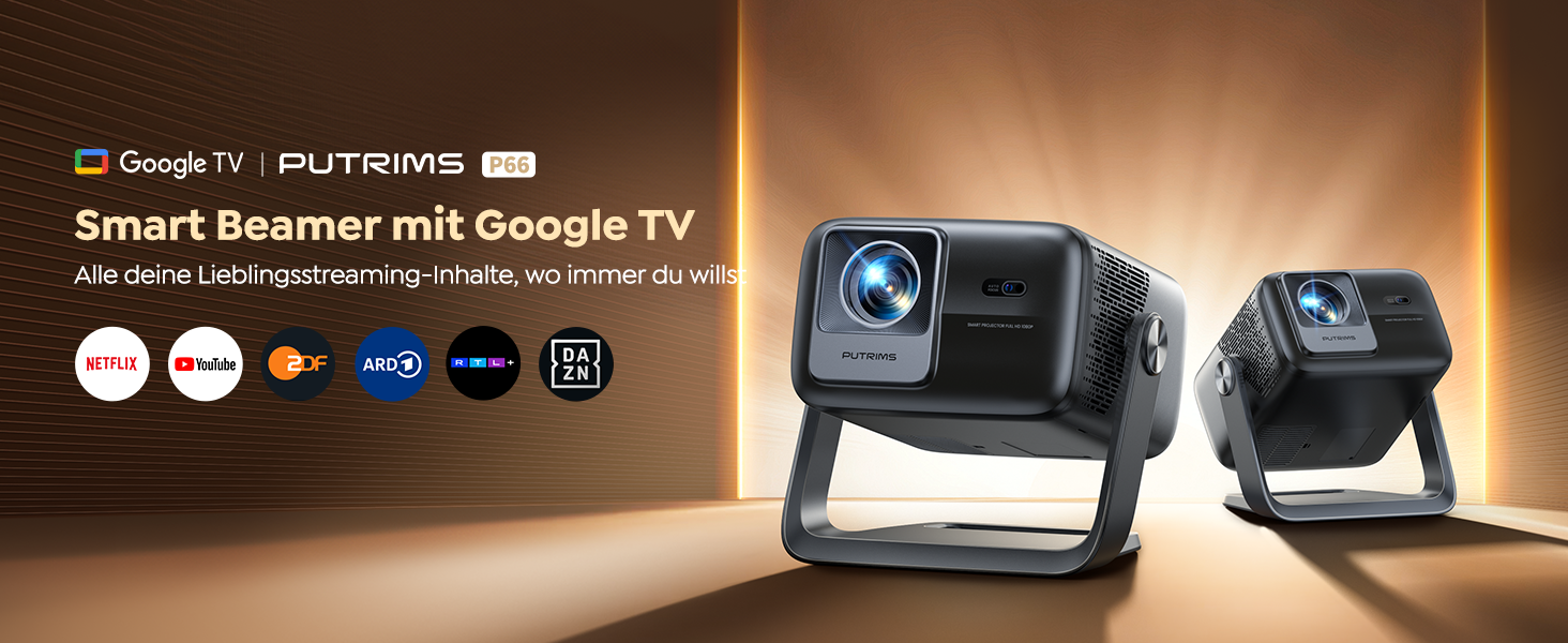 Smart Beamer 4K з Google TV та Bluetooth: LED проєктор для дому та вулиці з автофокусом, HDR10, WiFi, 360° обертання, підтримка HDMI