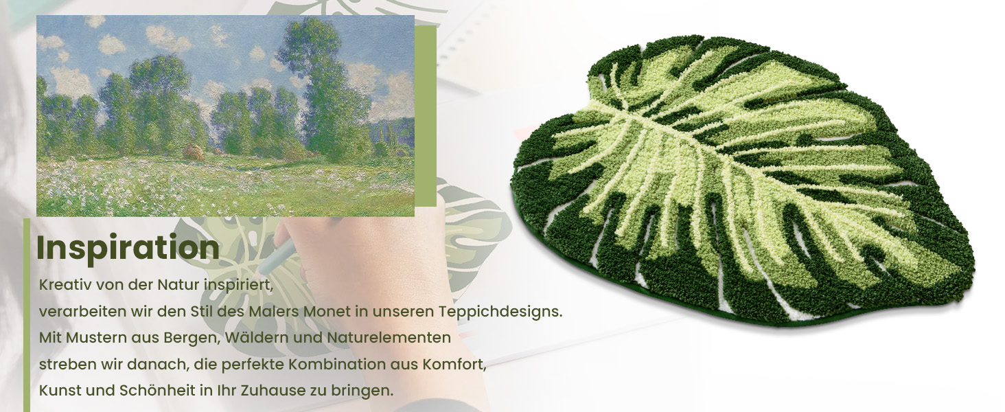 Килимок для ванної кімнати DEXI Ovale - антиковзаючий, з малюнком, 80x120 см, Monstera