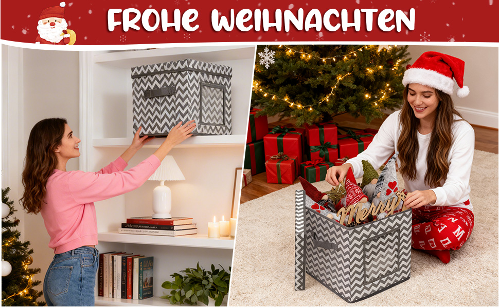 Коробка для зберігання прикрас на Новий рік, 166 відділень, з регульованими перегородками, кришкою та ручками, 31x31x30 см, червона, зі сніжинками, у білому кольорі (сіро-біла)